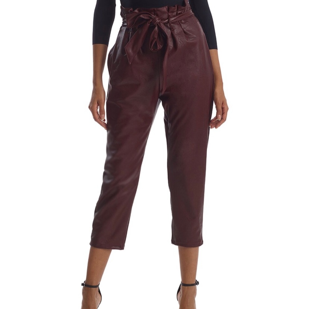 Burgundy Faux Leather Cropped Pants